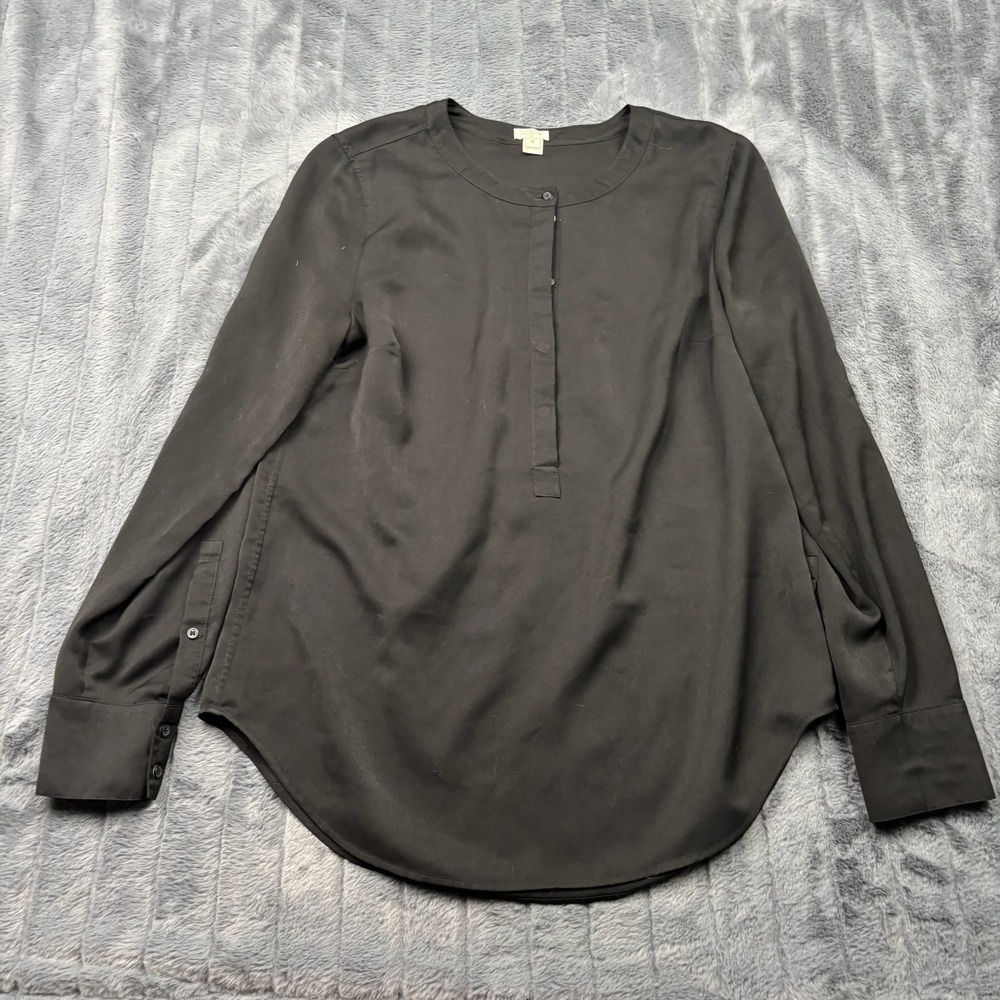 J.Crew Womens Black Long Sleeve Button Front Blouse A9090 Size M